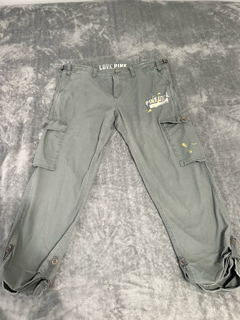 Victoria's Secret PINK Women’s Light Gray/Green Cargo Pants Vintage Y2K Large